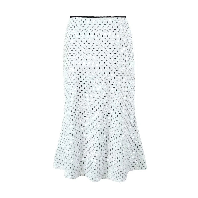 LIZAKOSHT  -  New 2024 Women Lace Trim Floral Print Fishtail Skirt Bow Elastic Waist Female Summer Midi Skirt Holiday