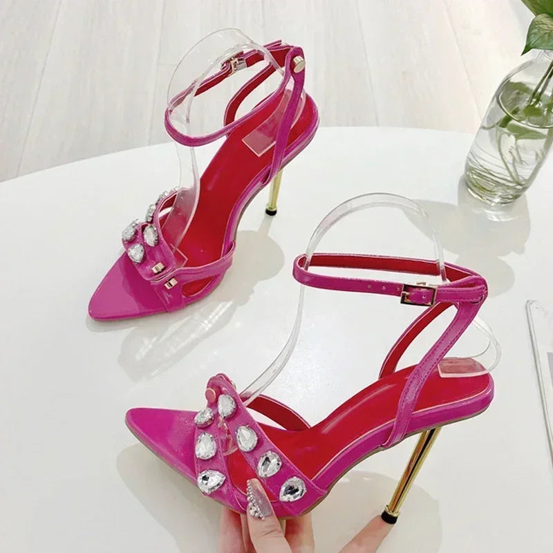 LIZAKOSHT  -  Luxury Designer High Heels Women Sexy Pointed Toe Thin High Party Dress Shoes Metal Rivet Brand Jewel Sandals Women