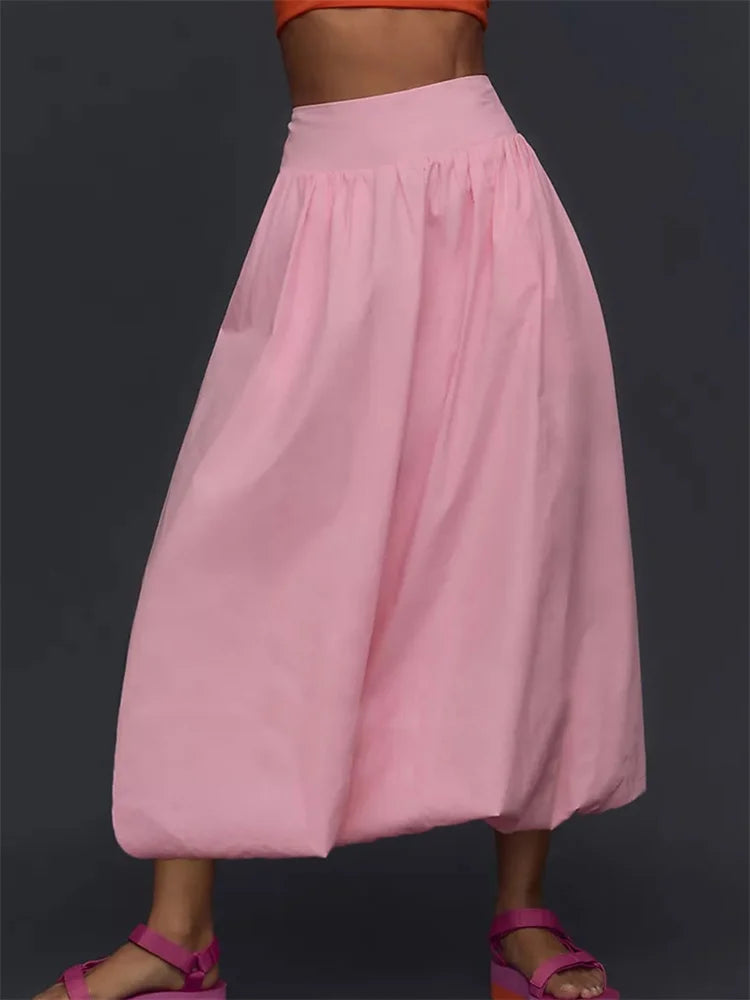 LIZAKOSHT  -  Women Long Maxi Skirts Casual Loose Fit Elastic Waist Solid Color Ruched Pleated Skirts for Summer Spring Streetwear