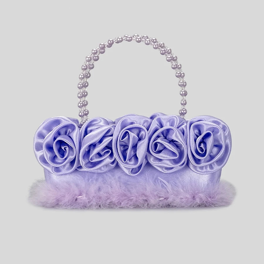 LIZAKOSHT  -  Trendy Designer Stain Flower Evening Handbags and Purses New Feather Fur Wedding Clutch Pearl Handle Totes High Quality