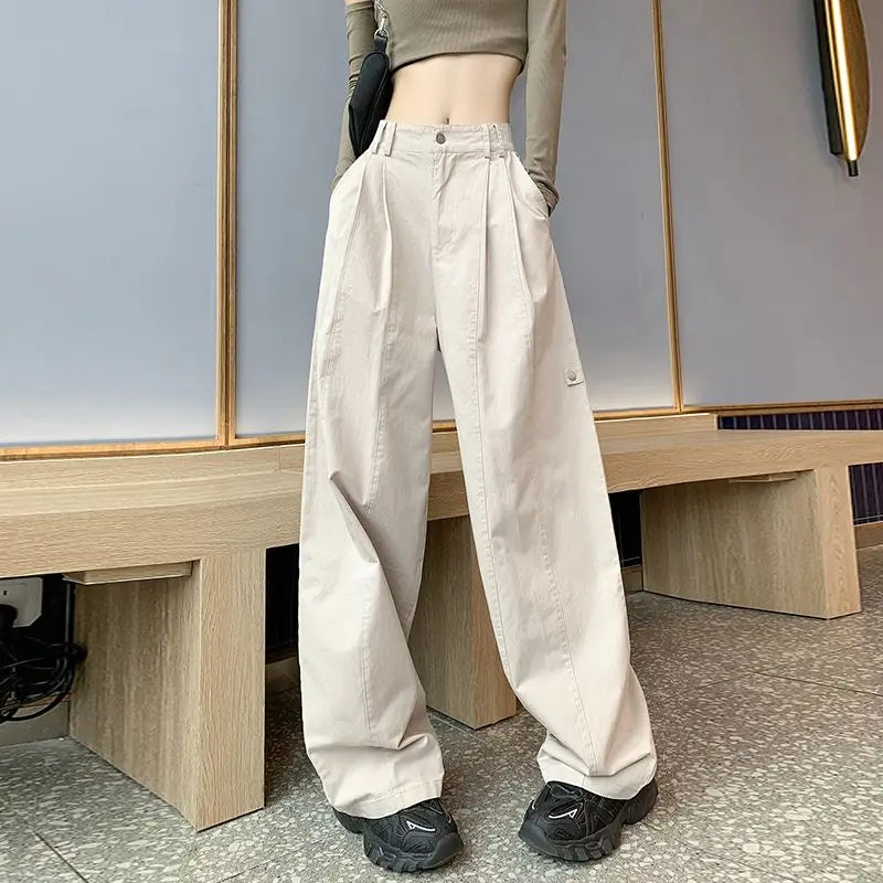 LIZAKOSHT  -  Women Clothing Vintage Streetwear Y2K Oversized Wide Leg Cargo Pants Female Casual Solid High Waist Straight Trousers Pantalones
