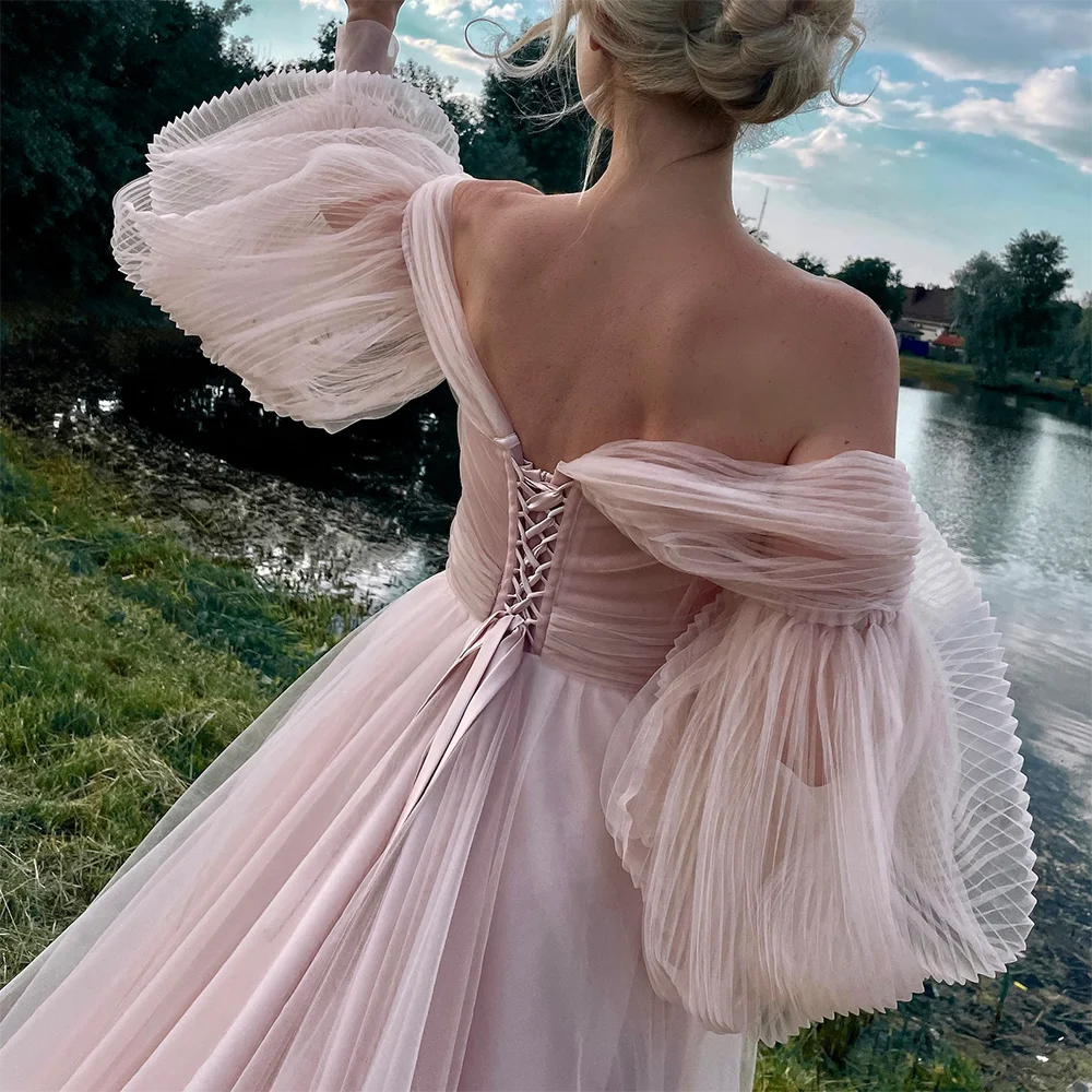 LIZAKOSHT  -  Classic Off Shoulder Tulle Lace Up A-Line Formal Evening Dresses Birthday Party Prom Gowns Customized
