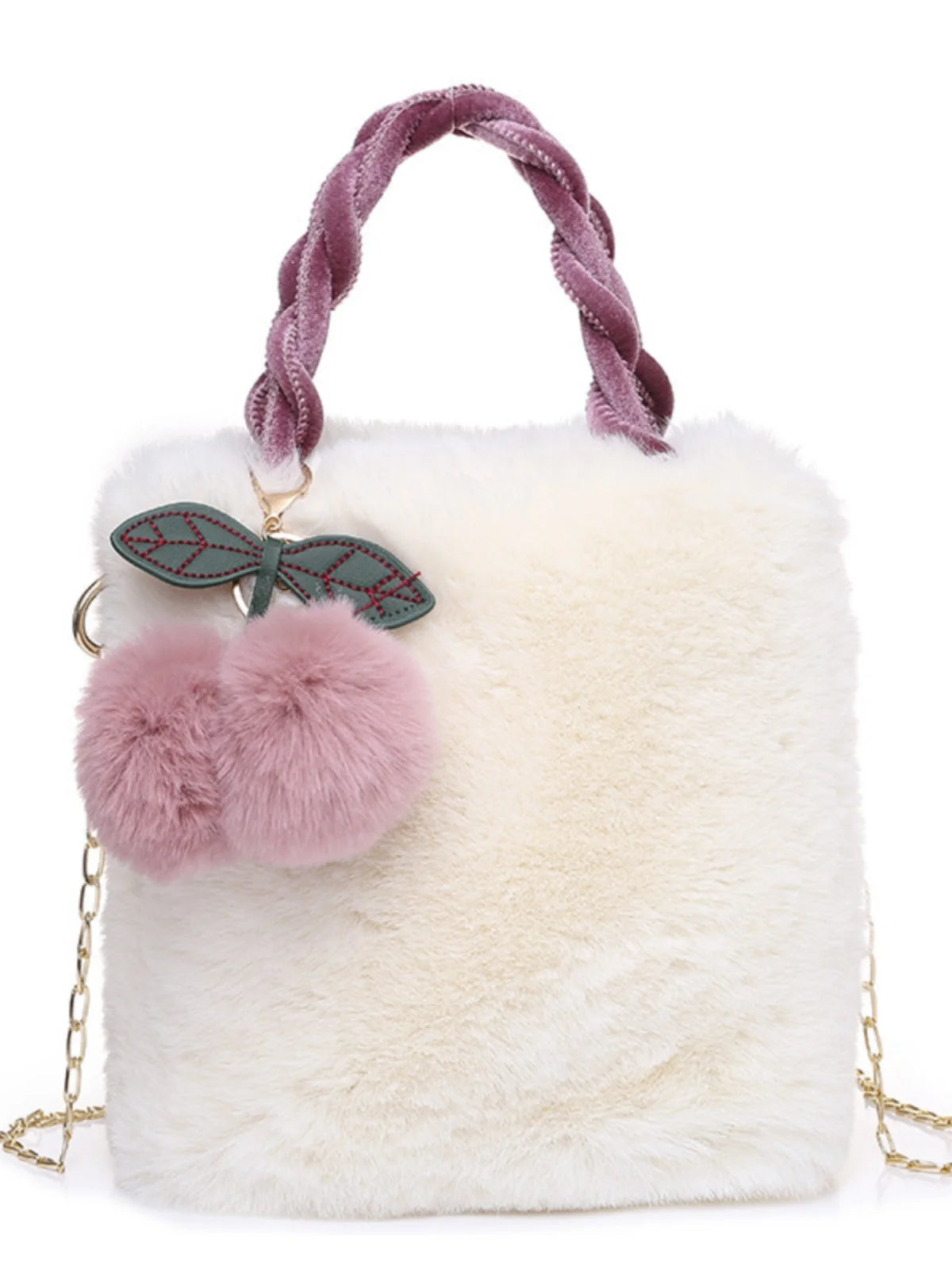 LIZAKOSHT  -  Fashionable Cute Cherry Girl Plush Handbag Women's 2024 Korean Edition New Plush One Shoulder Crossbody Bag