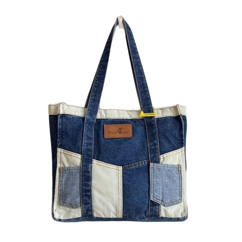 LIZAKOSHT  -  Women's Cowboy Shoulder Bag Shopping Bags Splicing Denim Handbag Fashion Simple Tote