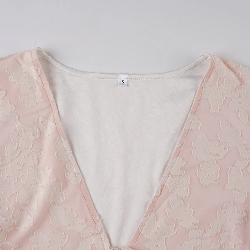 LIZAKOSHT  -  Pink Sweet Cute V-Neck Bow Tie T-Shirt Casual Lace Long-Sleeve Top Autumn Clothing For Women Chic Streetwear Outfits