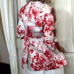 LIZAKOSHT  -  Elegant Temperament Pocket Party Jacket Red Printed Single Button Slim Outwear Autumn Winter Lady Lapel Long Sleeved Blazer Coat