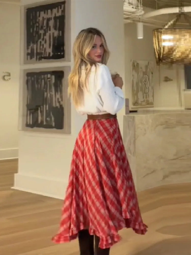 LIZAKOSHT  -  Fashion Plaid Pleated A-line Skirt Elegant Modest Delicate Design Sense Skirts Lady New Holiday Club Party Popular Streetwears