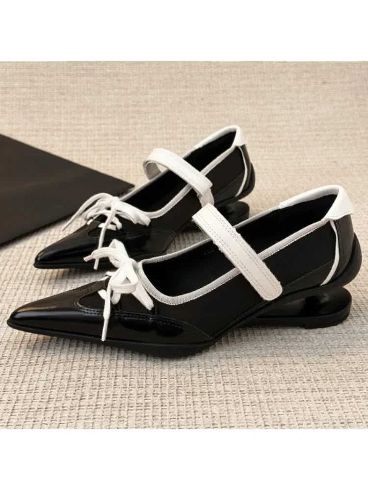 LIZAKOSHT  -  Fashion Pointed Toe Butterfly Knot Strange Style Mary Jane Shoes Women Designer Sports Ballet Shoes Elegant Party Dress Pumps