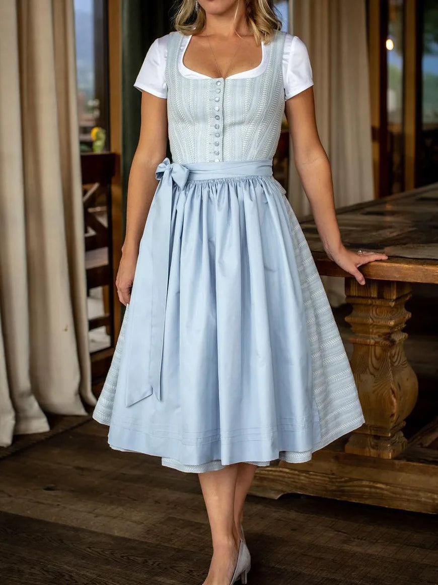 LIZAKOSHT  -  Suspender Waist Strap Bow Long French Women's Dress (no Inner Cover)