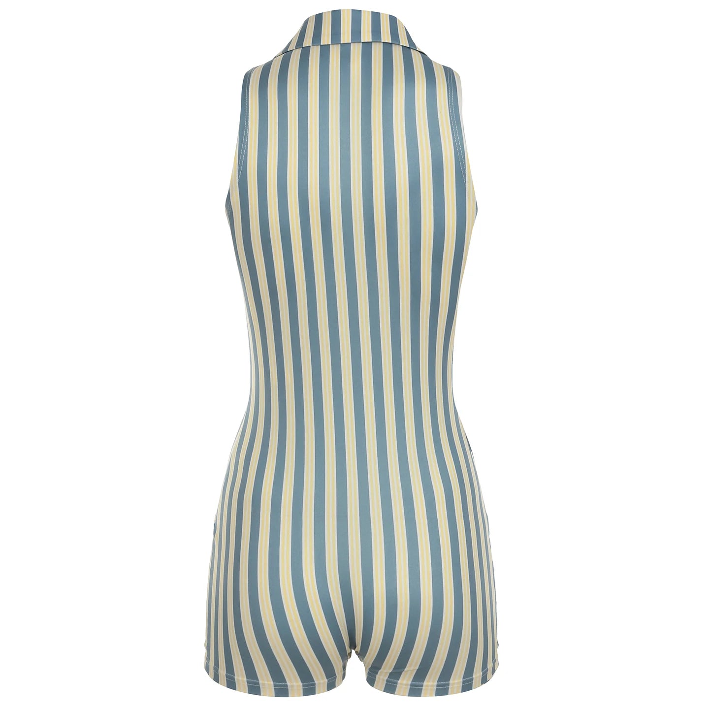 LIZAKOSHT  -  Fashion Women Striped Turndown Collar Jumpsuit High Street Sleeveless Rompers Casual High Street Sexy Playsuit Lady