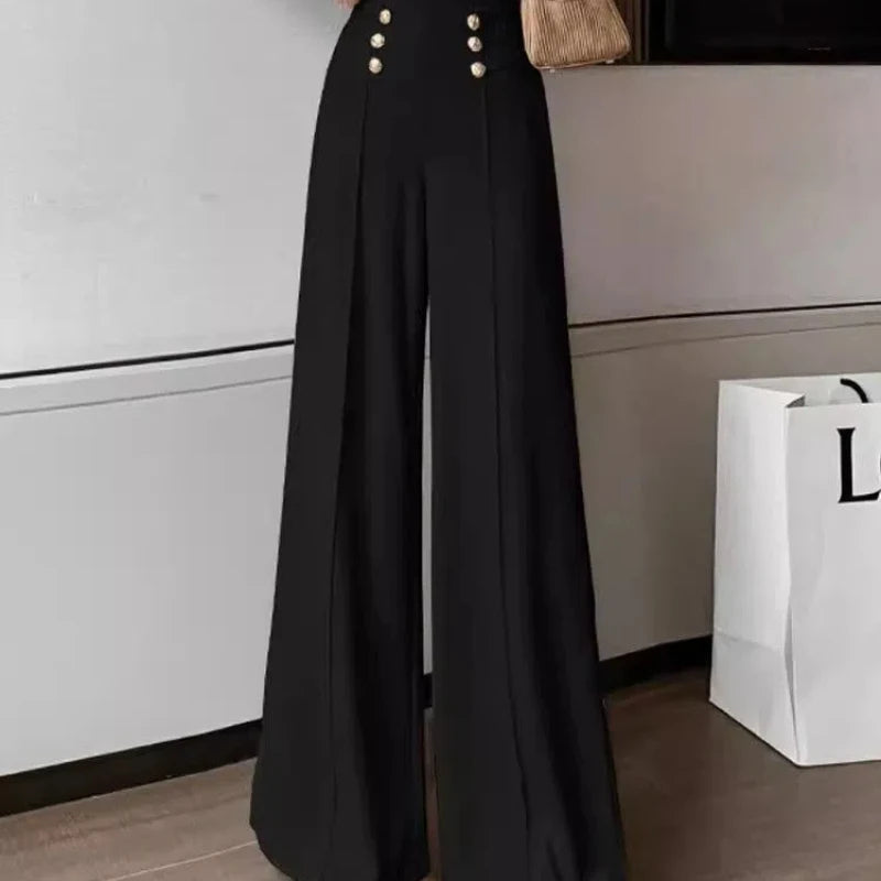 LIZAKOSHT  -  Wide Leg Pants for Women with High Waist and Drooping Sensation New Black Flared Pants for Women with Straight Leg and Slimming
