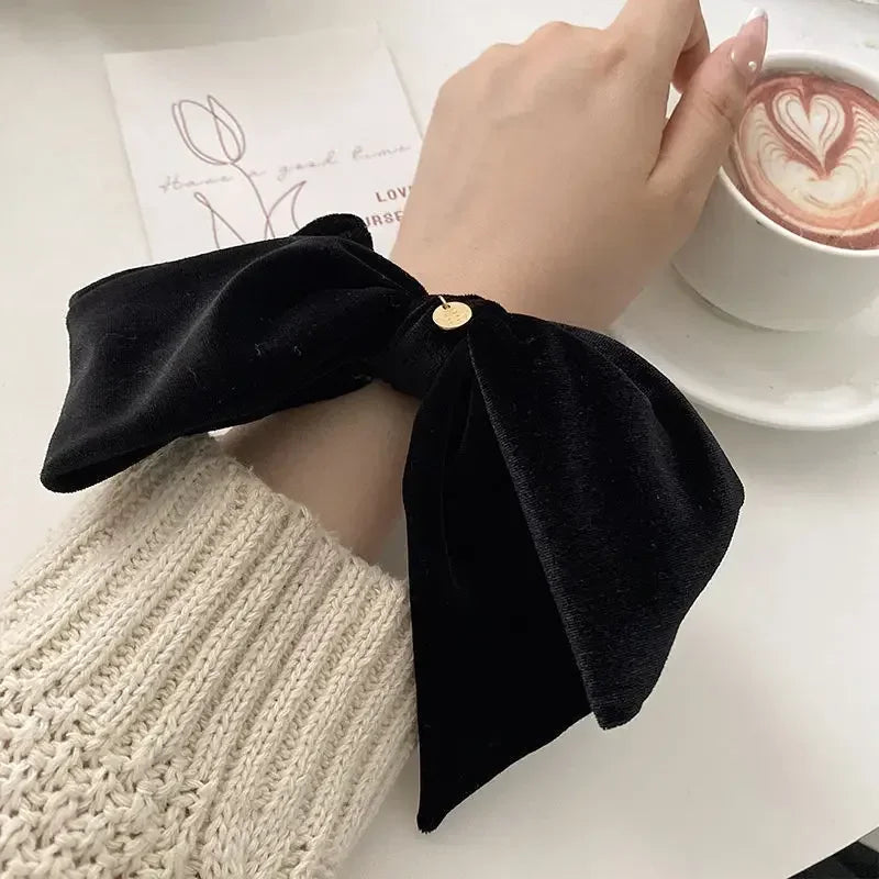 Lizakosht New Vintage Velvet Bow Scrunchie Rabbit Knot Hair Rope Ribbon Elastic Ponytail Holder Hair Tie Solid Hair Accessories Winter