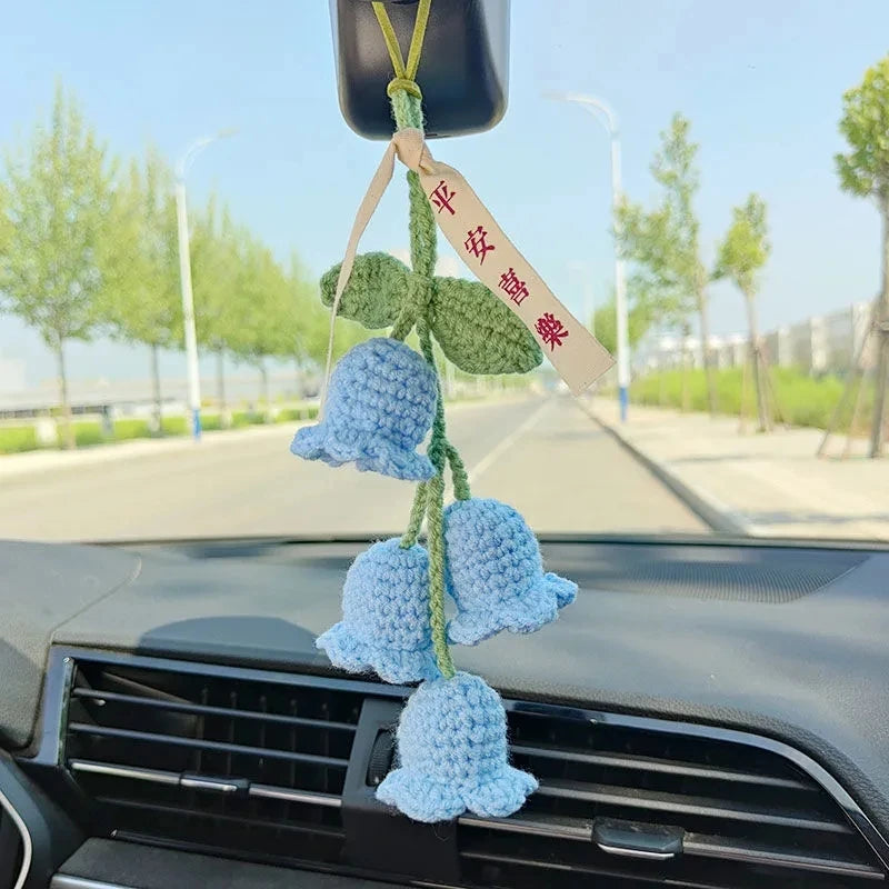 Lily Orchid Pendant Finished Crochet Flower Knitted Flower Diy Flower String Keychain Car Interior Pendant Crochet Accessories