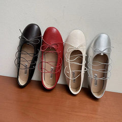 LIZAKOSHT  -  New Round Toe Fashion Cross-tied Women Flats Dress Shoes Shallow Slip On Ballet Shoes Soft Ladies Flat With Shoes