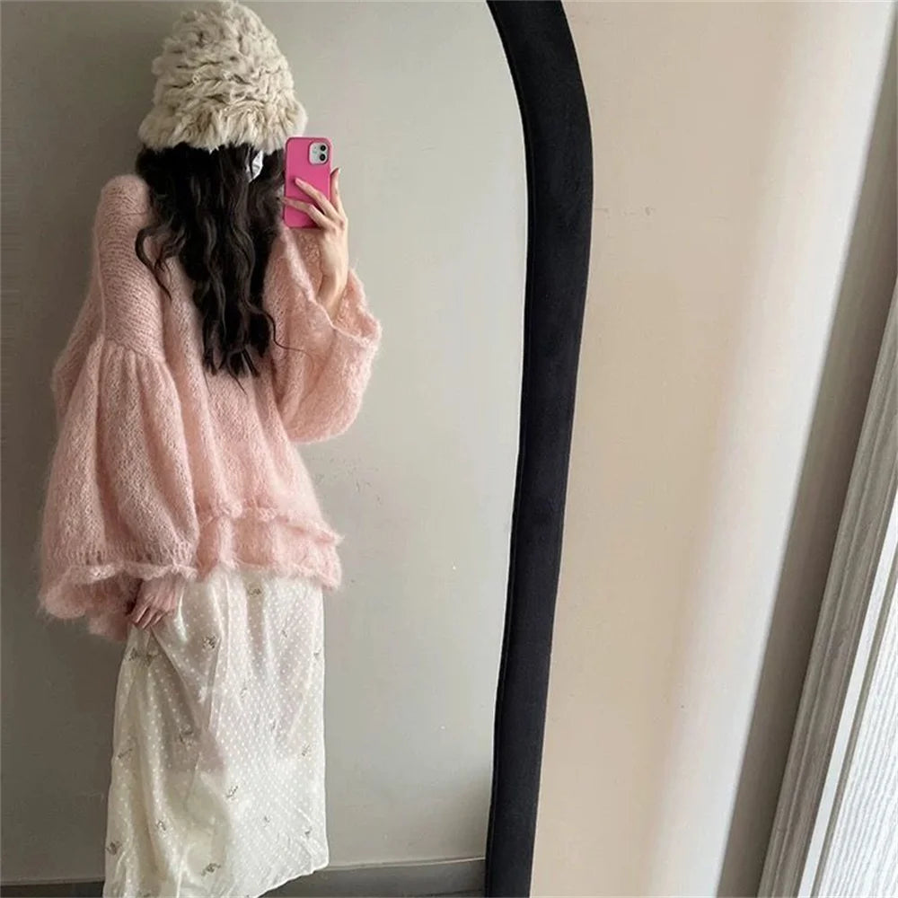  LIZAKOSHT  -  Elegant French Style Pullover Sweaters Women Pink Vintage Knitted Pullover Female Autumn Winter Casual Sweet Sweater Tops