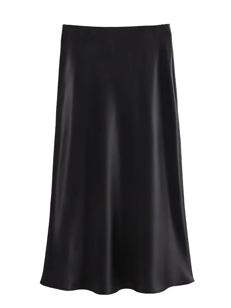 LIZAKOSHT  -  White High Waist Slim Maxi Skirt For Women Satin Fashion Elegant Solid Patchwork Casual Clothes Summer Long Skirt New