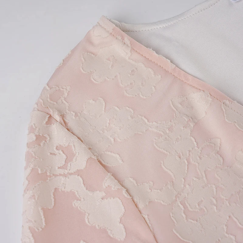 LIZAKOSHT  -  Pink Sweet Cute V-Neck Bow Tie T-Shirt Casual Lace Long-Sleeve Top Autumn Clothing For Women Chic Streetwear Outfits
