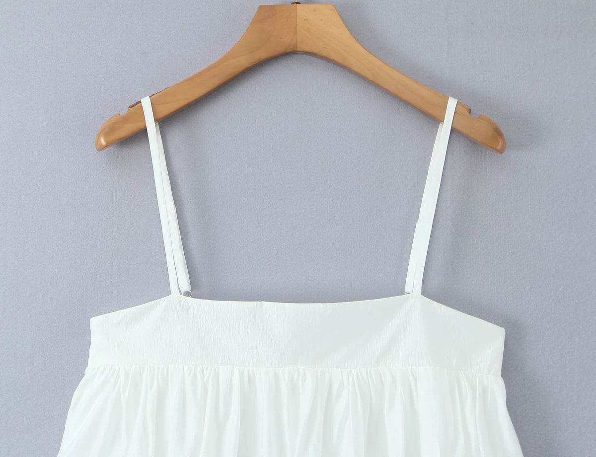 LIZAKOSHT  -  Spring Summer Sexy White Camisole Women Side Zipper BUD Hem Loose Short Tank Top Vest Tee