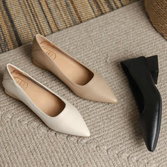 LIZAKOSHT  -  Women 3cm High Heels Versatile Comfortable Office Pointed Toe Shoes Lady Soft Leather Classic Shallow Outside Daily Pumps