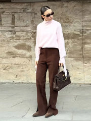LIZAKOSHT  -  Chic Knitted Glove Sweater Women Casual Solid Full Sleeve Holes Stand Collar Loose Sweaters Female Fashion Lady Outwears