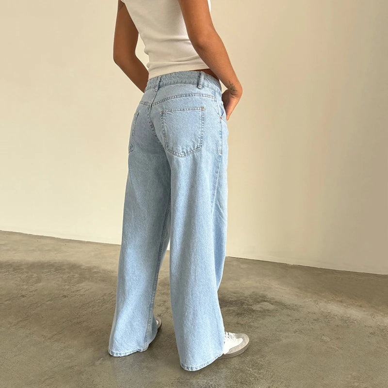 LIZAKOSHT  -  Women Y2K Aesthetic Low Rise Baggy Jeans Loose Fit Boyfriend Straight Wide Leg Denim Pants Trendy Stretch Trousers