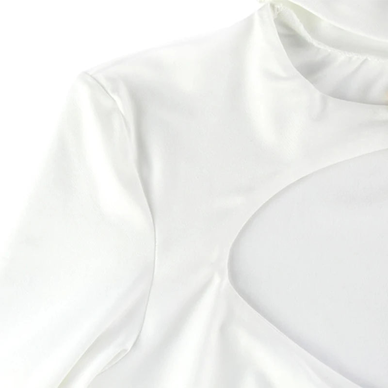 LIZAKOSHT  -  Women's Clothing With Hollow Out Long Sleeve Half High Collar Temperament Skinny White Party Long Dresses Evening Robes