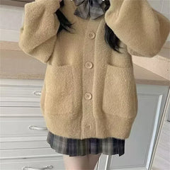 LIZAKOSHT  -  Japanese Fashion Knitted Sweater Women Cardigan Coat Female Soft Autumn Winter Warm Loose Pink Sweet Cardigan Women Clothes Top