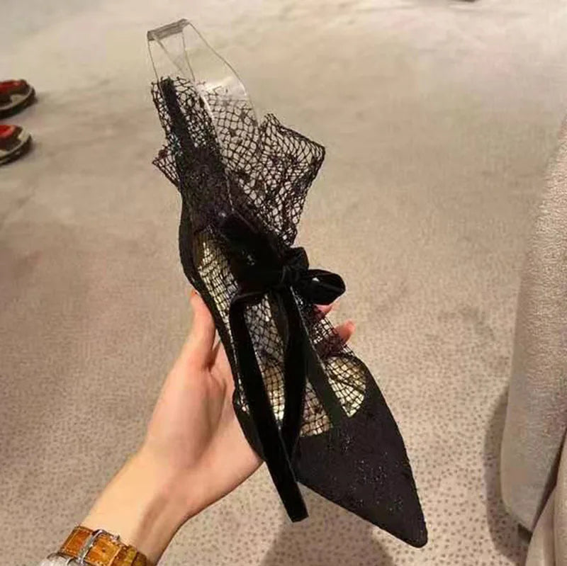 LIZAKOSHT  -  Fashiondot mesh pointed toe women party shoes sexy thin heel women shoes