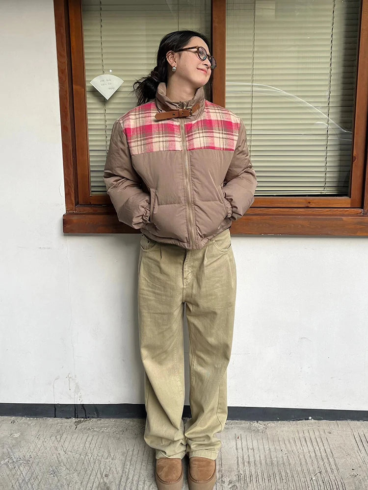 LIZAKOSHT  -  Women's Plaid Parka Jacket Harajuku Overcoat Warm Long Sleeve Coat Korean Turtleneck Padded Jacket Vintage Winter 2000s Clothes