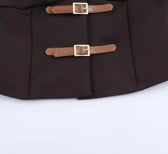 LIZAKOSHT  -  Vintage Deep Brown Buckle Buttons V neck Waistcoat Women OL Vest Jacket Outfits Casual Vacation Loose Tops