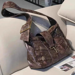 LIZAKOSHT  -  Y2k Punk Womens Shoulder Bag Casual Large Capacity Casual Leather Vintage Tote Bag Literary Advanced Luxury Female Handbag