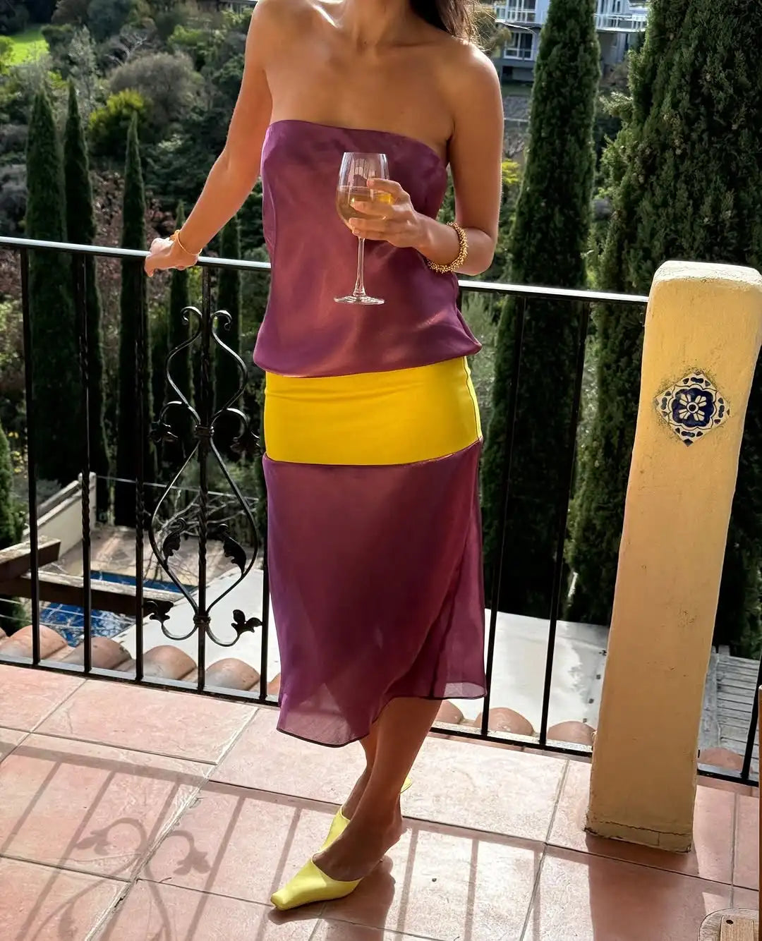 LIZAKOSHT  -  Women Casual Patchwork Strapless Sets Fashion Off-shoulder Sleeveless Slim Top Skirt 2 Pieces New Lady Daily Commute Wear