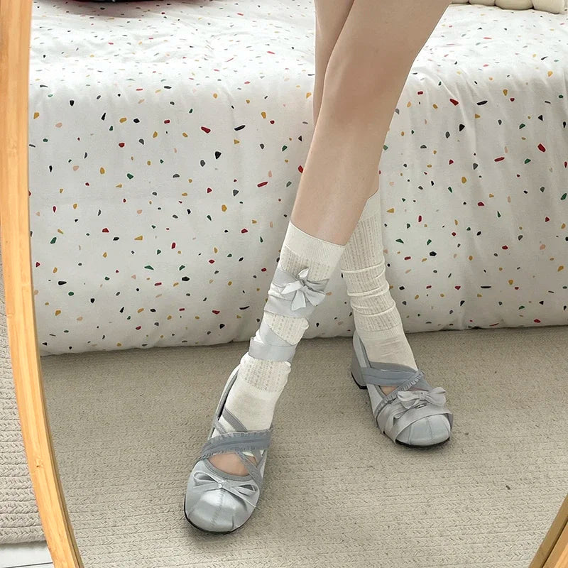 LIZAKOSHT  -  Lace Cross Strap Women Mary Jane Shoes Fashion Sweet Butterfly-knot Thick Heel Shoes Spring Autumn Ladies Elegant Dress Pumps