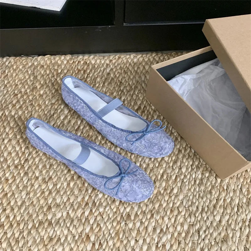 LIZAKOSHT  -  Summer Mesh Lace Women Flat Shoes Fashion Round Toe Ladies Elegant Street Style Ballerina Shoes Comfort Soft Single Shoes