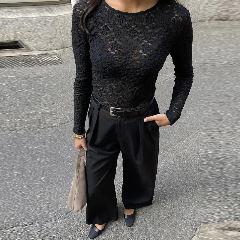 LIZAKOSHT  -  Lace Hollow Out Tops For Women v-neck Sleeveless Single Breasted Front Split Skirts 2025 Summer Female Daily Casual Outerwear