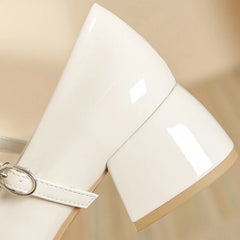 LIZAKOSHT  -  Women 5cm High Heels Cute Valentine Pumps Female Patent Leather Bow Square Heels Lady Elegant Metal Buckle Strap Mary Jane Shoes