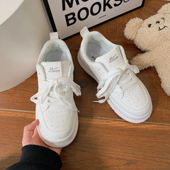 LIZAKOSHT  -  Shoes Womens Sneakers Platform Roses Thick Sole  Casual Fashion Leisure Basic Flock Lace-Up Solid Shallow Rubber Round Toe