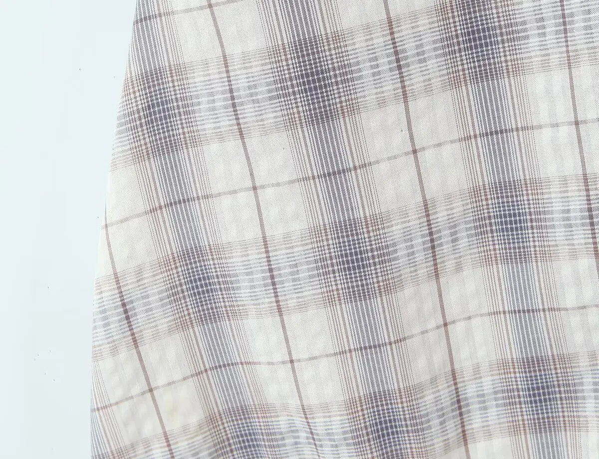 LIZAKOSHT  -  Sexy Front Open Buttons Plaid Spliced Lace Tie Bow Halter V Collar Mini Dress Women No Back Backless A-line Short Dresses Robe