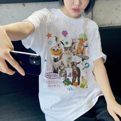 LIZAKOSHT  -  Cute Milk Cat Graphic T-Shirts for Women Oversized Retro Harajuku Fashion Streetwear Tee Shirt Y2k Aesthetic Female Tees Tops