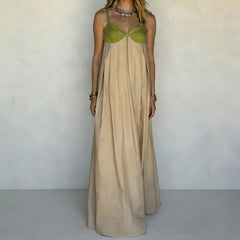 LIZAKOSHT  -  Women Loose Fit Maxi Dress Summer Sleeveless Patchwork Contrast Color Flowy Dress Beach Party Back Tie Long Dress