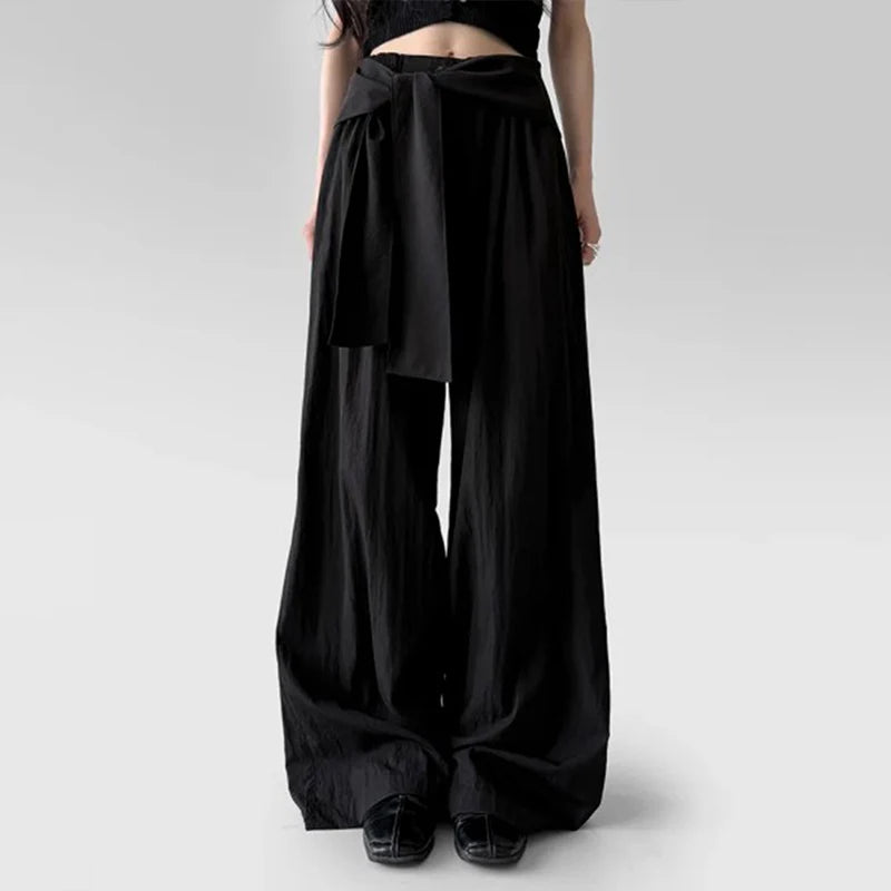 LIZAKOSHT  -  Female Harajuku Casual Style Simple High Waist Quick Drying Drop Folds Straight Leg Pants Versatile Strappy Design Trousers