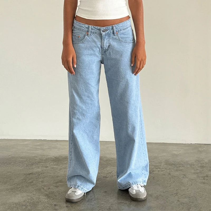 LIZAKOSHT  -  Women Y2K Aesthetic Low Rise Baggy Jeans Loose Fit Boyfriend Straight Wide Leg Denim Pants Trendy Stretch Trousers