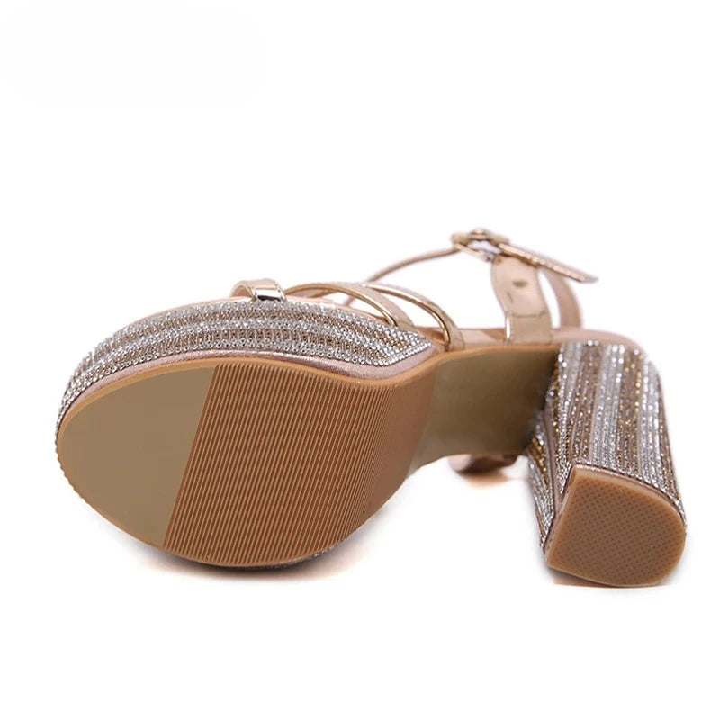 LIZAKOSHT  -   Crystal Rhinestone Platform Thick High Heel Women Sandals Sexy Peep Toe Ankle Buckle Strap Party Gladiator Shoes