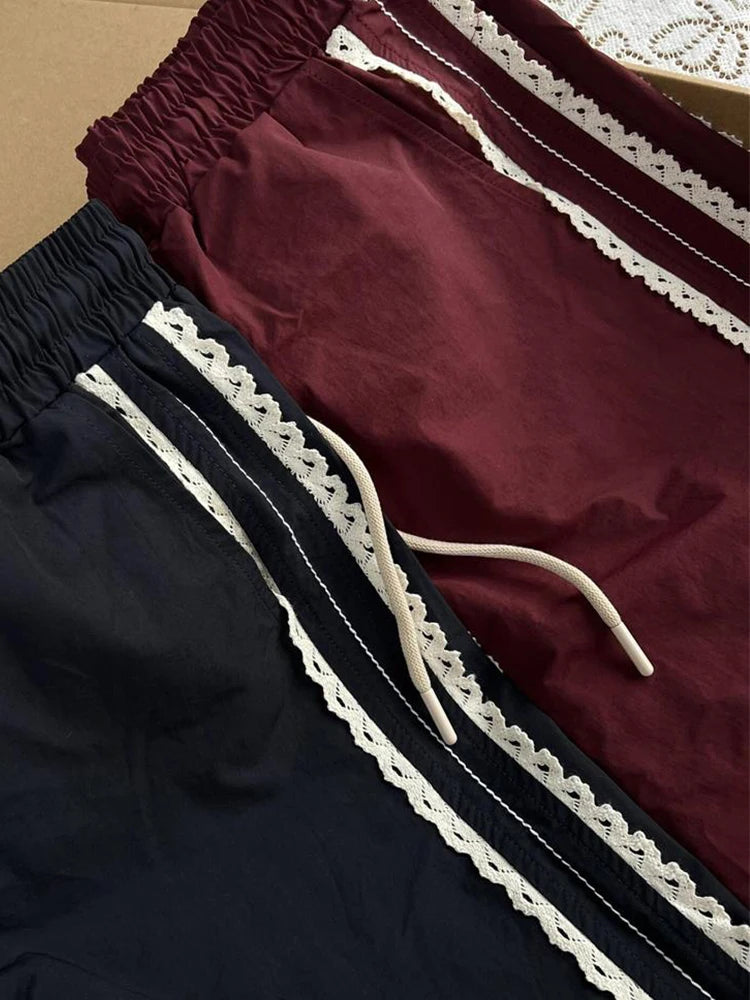 LIZAKOSHT  -  Women Tide Lace Long Trousers 2000s Aesthetic Joggers Kpop Harajuku Fashion Pantalones Parachute Pants Wide Leg  Y2k Streetwear