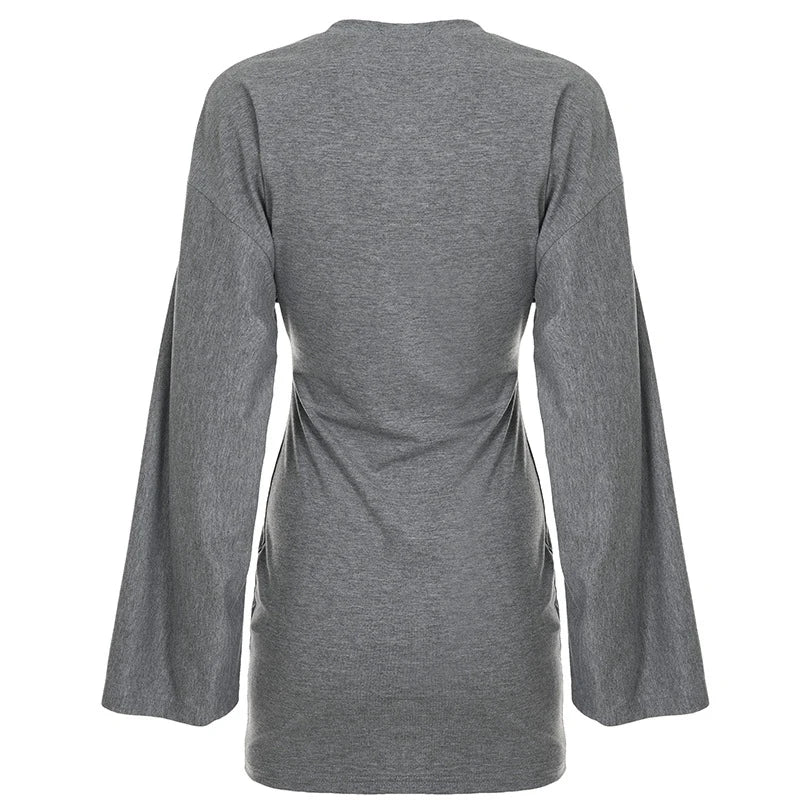 LIZAKOSHT  -  Simple O Neck Long Sleeve Solid Color Ladies Casual Mini Dress Women 2026 Autumn Party Club High Waist Vestidos Ladies