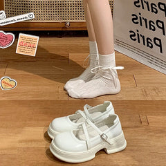 LIZAKOSHT  -  Womens Derby Shoes White Sneakers Shallow Mouth Clogs Platform Round Toe British Style Modis Leather On Heels Summer Creepers Ne