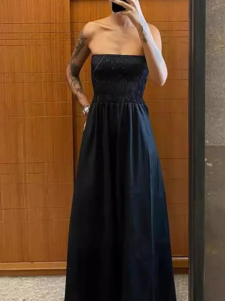 LIZAKOSHT  -  Sleeveless Party Dress, Women Summer Backless Patchwork Maxi Dress, Solid Strapless Elegant Ladies Dress Vestido