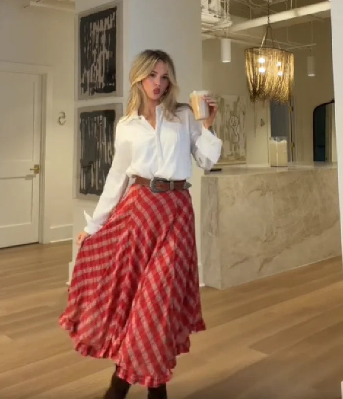 LIZAKOSHT  -  Fashion Plaid Pleated A-line Skirt Elegant Modest Delicate Design Sense Skirts Lady New Holiday Club Party Popular Streetwears