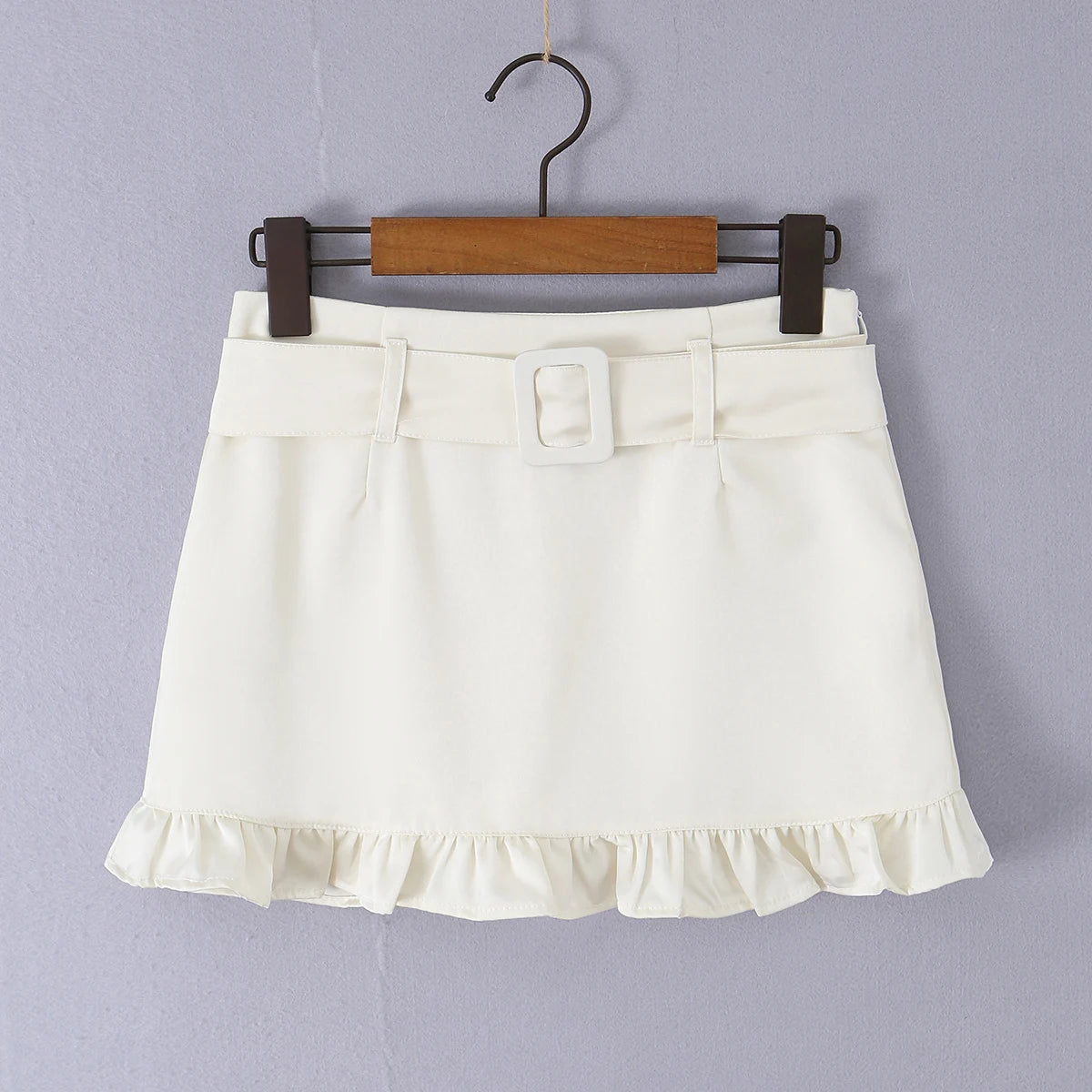 LIZAKOSHT  -  Sexy With Sashes Zipper Waist Satin Skirt With short lining Women Ruffles Hem A-line Package Hips Short Skater Bottom Black Pink