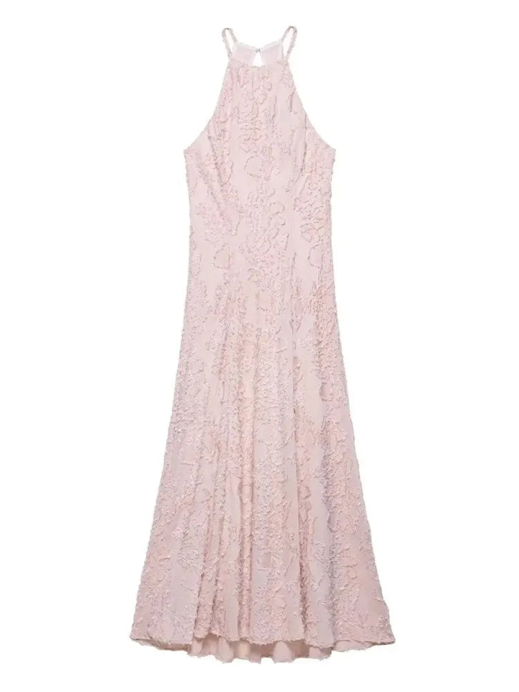 LIZAKOSHT  -  Elegant Chic Halter Long Dress Women Fashion Sweet Texture Sleeveles Maxi Dresses 2025 New Summer Simple Party Evening Vestidos